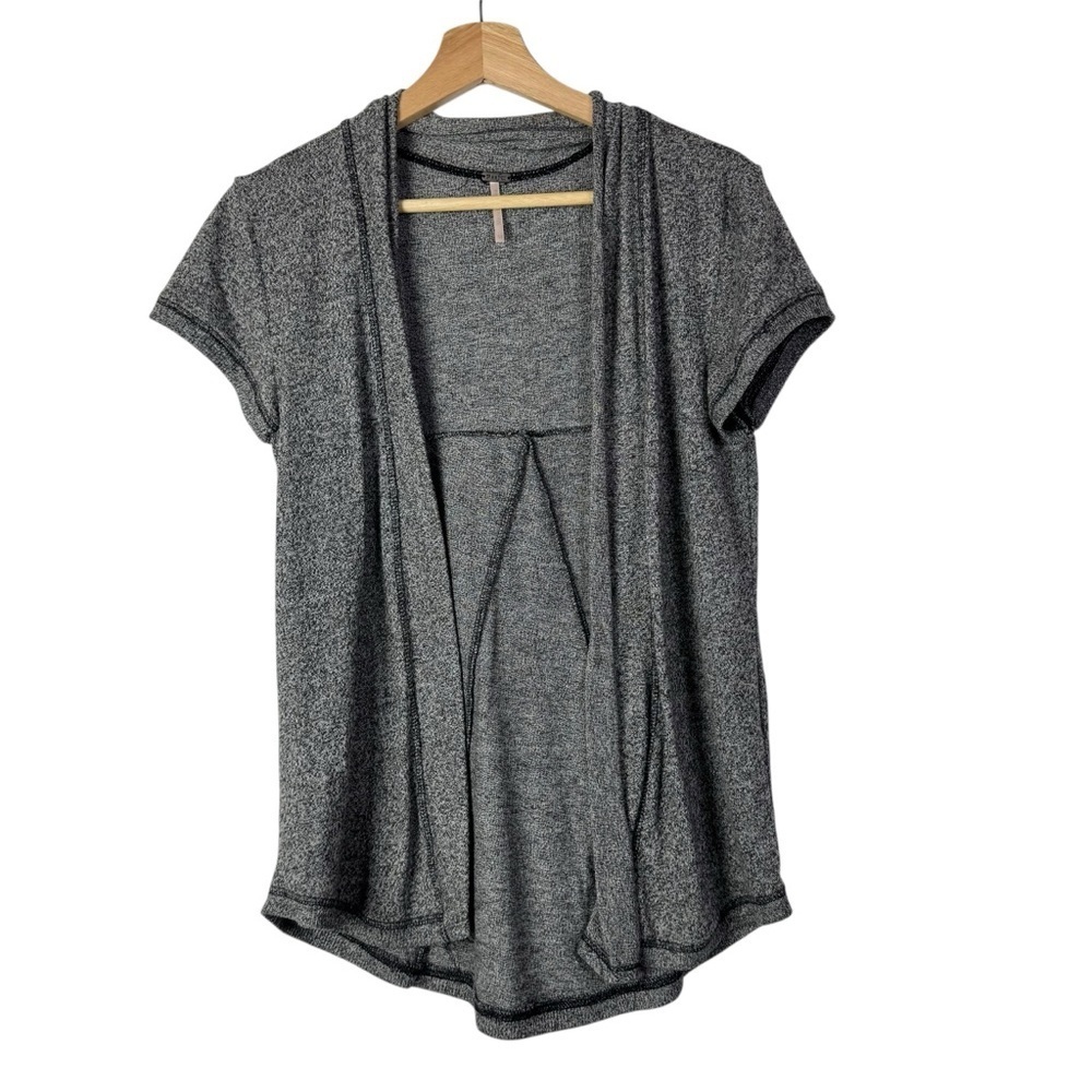Poof! Heather Dark Gray Short‎ Sleeve Y2K Cardigan Sweater M